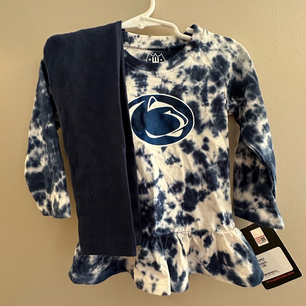 Wes and Willy brand girls 24m Penn State 2 piece outfit, new